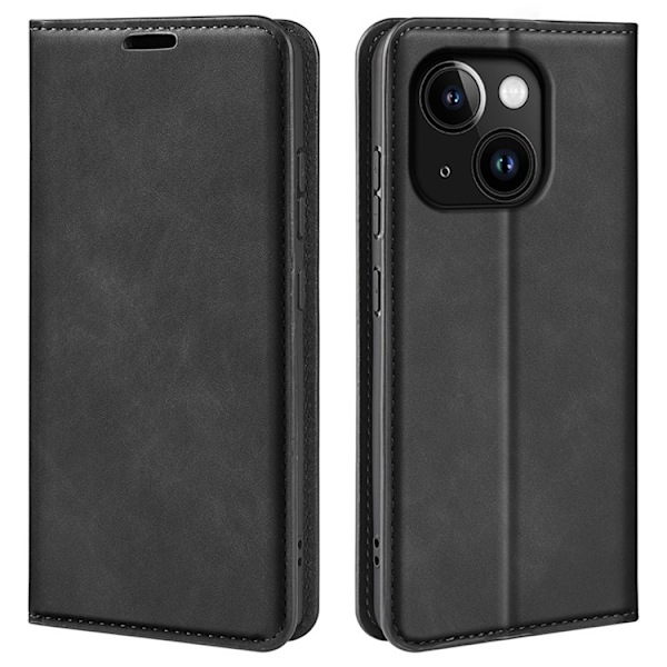 iPhone 15 Plus Pungeetui Flip PU-Læder - Sort Black