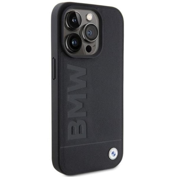 BMW iPhone 15 Pro Max matkapuhelimen suojakuori, nahkainen kuumaleima - musta