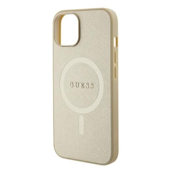 Guess Mobilskal till iPhone 15 Plus Magsafe Saffiano - Guld Guld