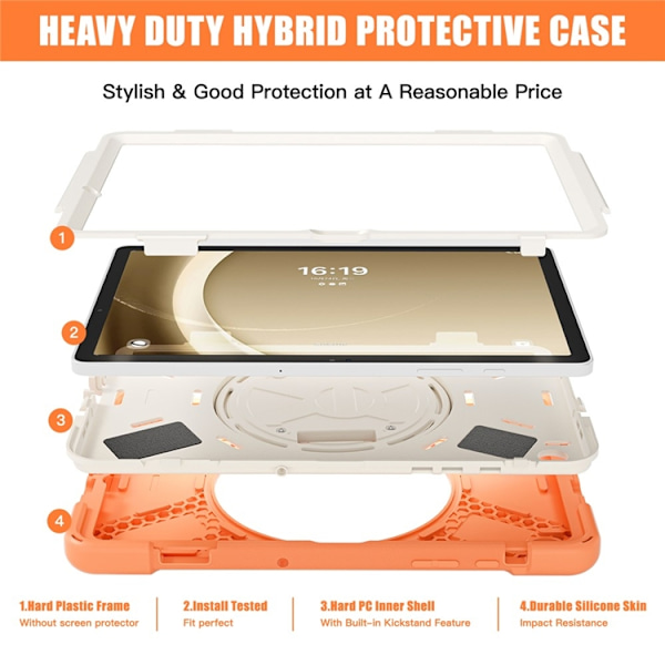 Mobilskal till Galaxy Tab A9 Plus Silikon Rotary Kickstand Orange