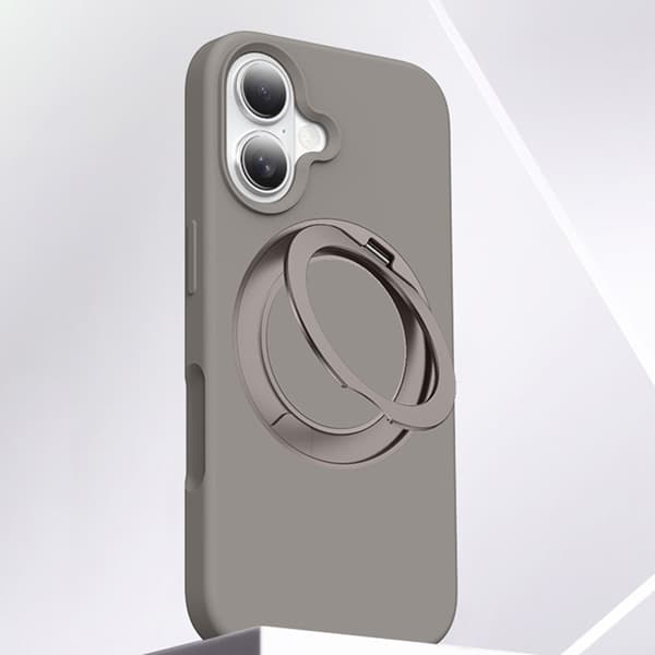 Mobilskal till iPhone 16 MagSafe Silikon Roterande Kickstand - Grå Grå