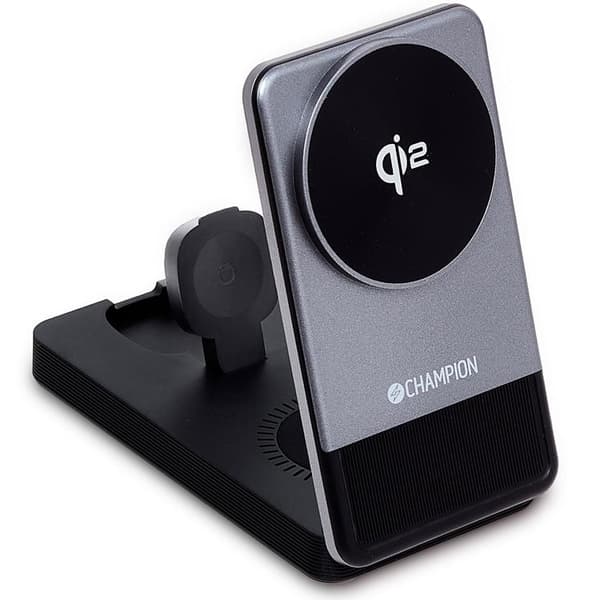 Champion QI2 3-i-1 Opladestativ 15W - Sort Svart