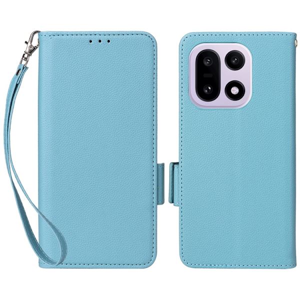 OnePlus 15 5G Plånboksfodral Litchi Texture Konstläder - Blå Blå