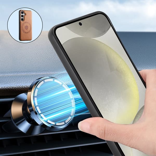 DENIOR Samsung Galaxy S24 Plus Konstläder Plånboksfodral Magnetisk Skydd Khaki