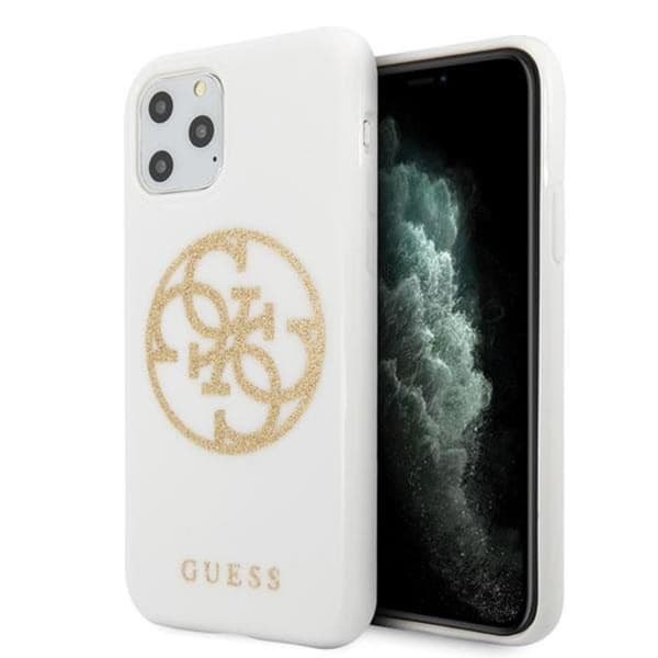 Guess Glitter 4G Circle Logo Cover iPhone 11 Pro Max - Hvid Vit