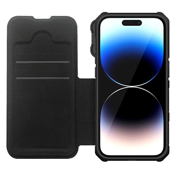 iPhone 14 Pro Max Plånboksfodral PU Läder Shockproof  - Svart Svart