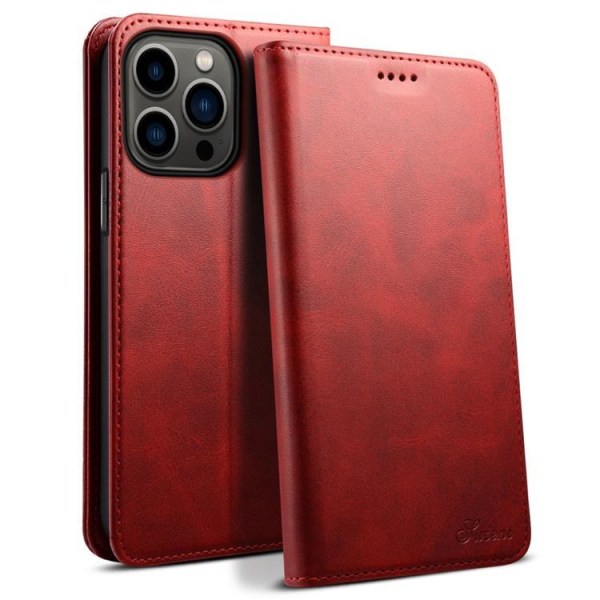 SUTENI iPhone 14 Pro Plånboksfodral Magnetic Kickstand - Röd