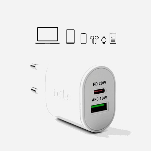SBS Snabbladdare 20W USB-A USB-C med PD - Vit Vit