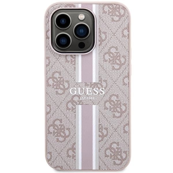Guess Mobilskal till iPhone 15 Pro Magsafe Printed Stripes - Rosa Rosa