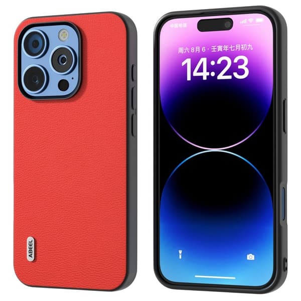 ABEEL Mobilskal till iPhone 16 Pro Max Äkta Läder PC+TPU Röd