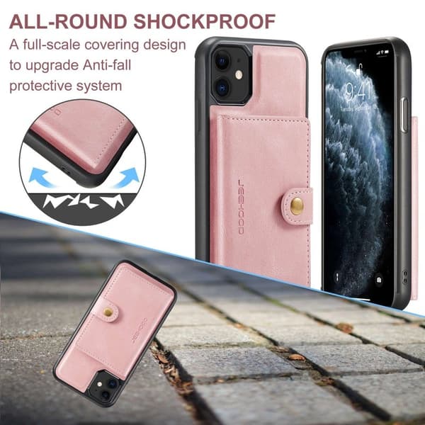 JEEHOOD Detachable Konstläder Plånboksfodral iPhone 11 6.1 tum Roséguld