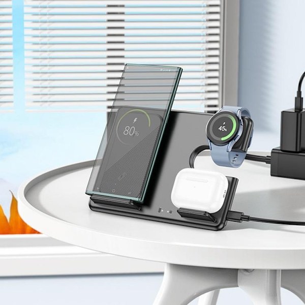 HOCO 3-in-1 Trådlös laddare Samsung - Galaxy Watch - Hörlurar - Svart Svart