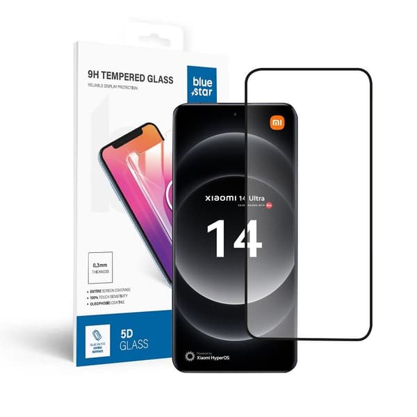 Blue Star Xiaomi 14 Ultra Skærmbeskytter 5D - Sort Transparent