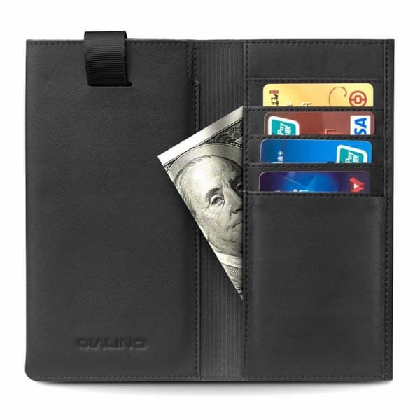 Qialino Universal Pouch Wallet aitoa nahkaa - Musta (L) Black
