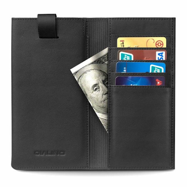 Qialino Universal Pouch Wallet i ægte læder - Sort (L) Black