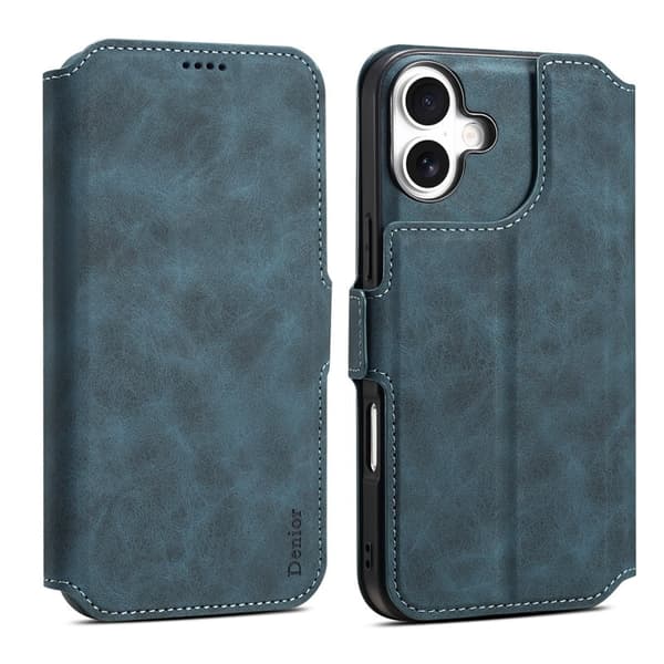 DENIOR B06 iPhone 16 Plus Plånboksfodral Magnetiskt Löst Konstläder + TPU - Blå