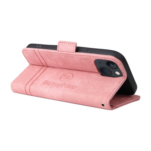 BETOPNICE 001 iPhone 15 Plånboksfodral i Konstläder - Rosa