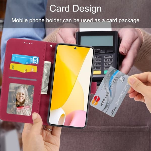 DIERFENG DF-03 Plånboksfodral för Xiaomi 12 Pro 5G - Konstläder - Röd