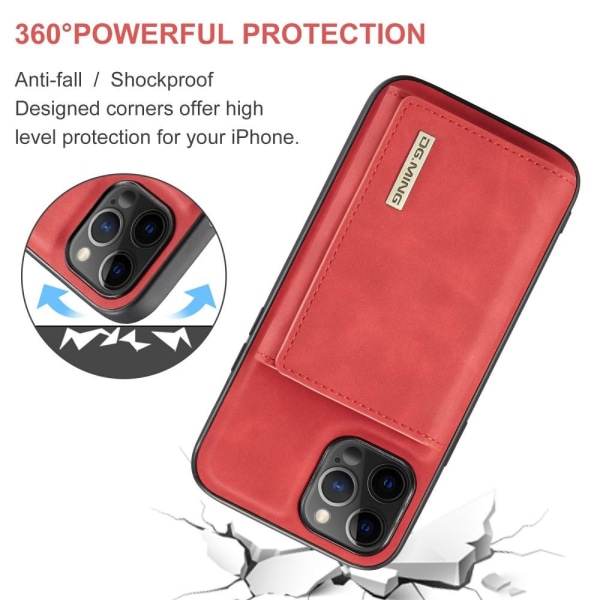 DG.MING iPhone 13 Mini -suojus ja lompakko jalustalla - punainen Red