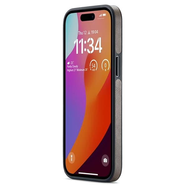 DG.MING Mobilskal till iPhone 15 Logo View Anti-Drop PU Läder - Brun
