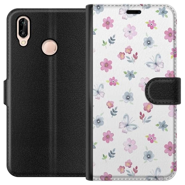 Pung Taske til Huawei P20 lite med blomster og sommerfugle