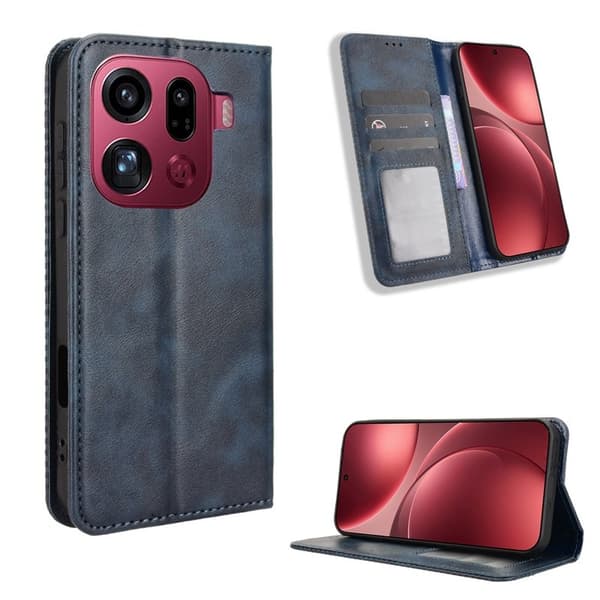 Oppo Find X9 Pro 5G Plånboksfodral Konstläder Retro Textur - Blå