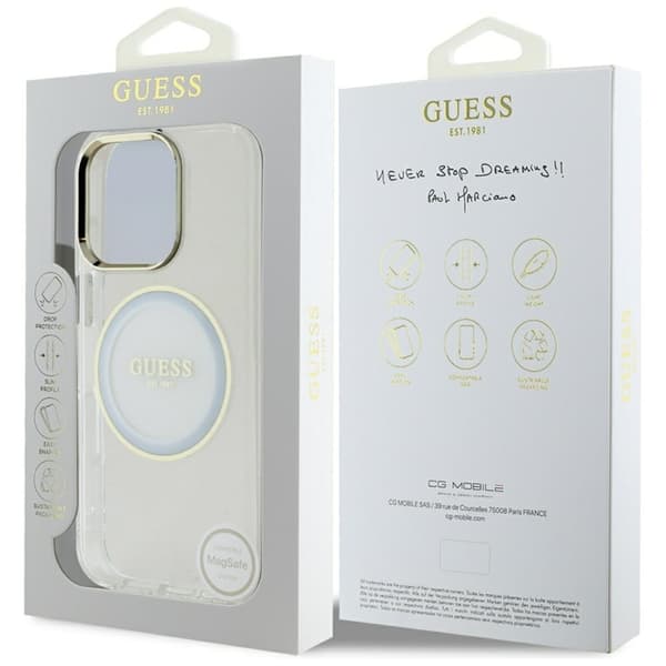 Guess Telefontaske til iPhone 16 Pro MagSafe Metal Circle Logo - Hvid Vit