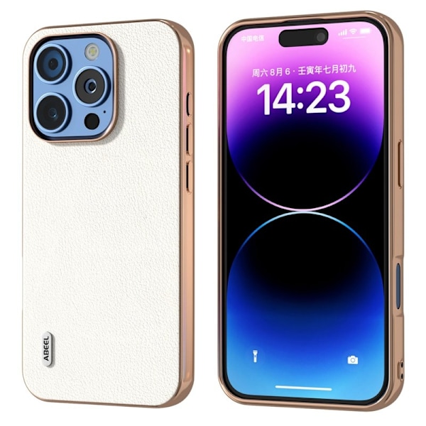 ABEEL Mobilskal till iPhone 16 Pro Electroplating Äkta Läder Grå