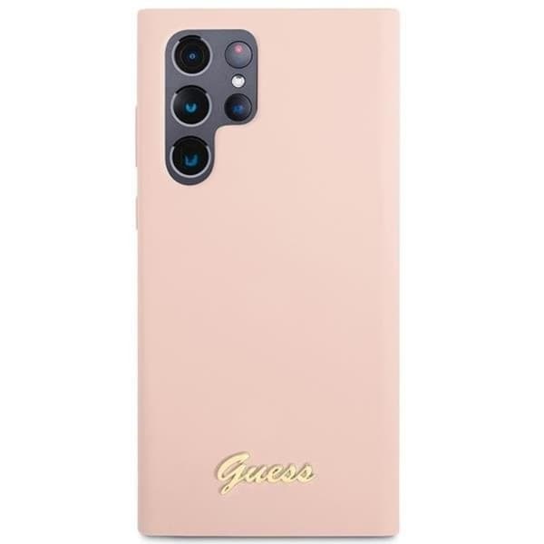 Guess Galaxy S23 Ultra Skal Silicone Script Metal Logo - Rosa Rosa