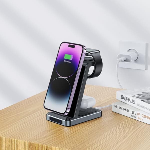 Tech-Protect 3in1 Trådlös Laddare iPhone/Apple Watch/AirPods - S Svart