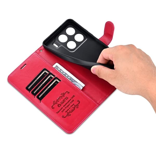 AZNS Xiaomi 15 Pro Plånboksfodral Anti-Scratch Konstläder - Röd