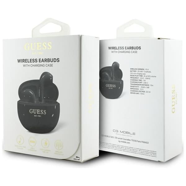 Guess TWS In-Ear Hörlurar Glossy Effect Egg Shape Printed Logo - Svart Svart
