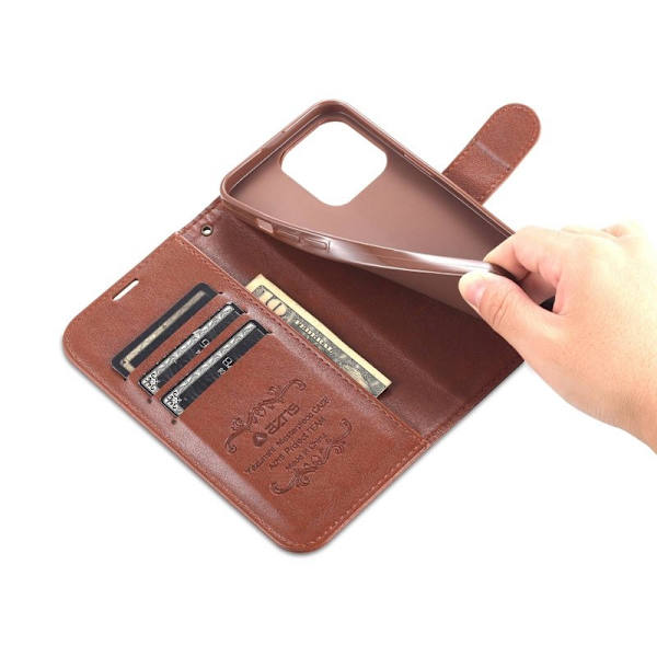 AZNS iPhone 14 Pro Max Plånboksfodral i Konstläder - Brun