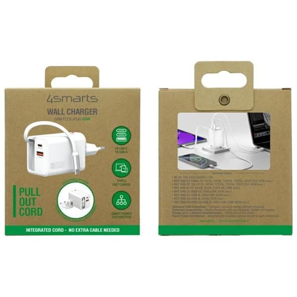 4smarts Snabbladdare 65W 2xUSB-C 1xUSB-A Flex Jojo - Vit Vit