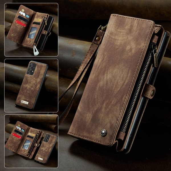 CASEME 008 Series Samsung Galaxy A53 5G Konstläder Plånboksfodral Brun