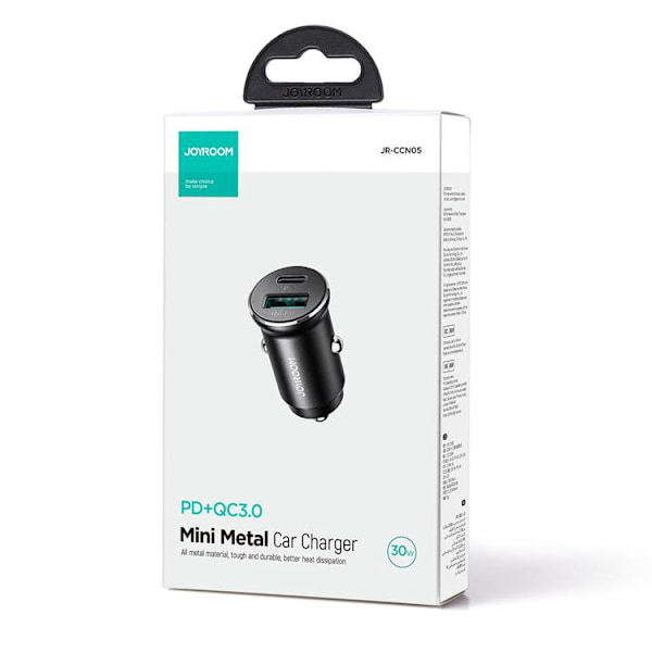 Joyroom Mini Billaddare USB-A/USB-C 30W - Musta Black