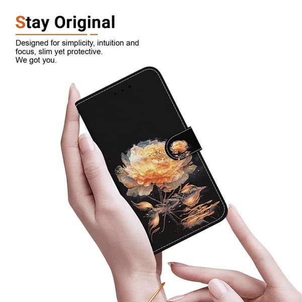 Sony Xperia 1 VII Konstläder Plånboksfodral Pattern Printing - Guld Peony Guld