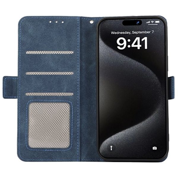 ABEEL iPhone 15 Pro Max Plånboksfodral Konstläder Ställ RFID Skydd - Blå