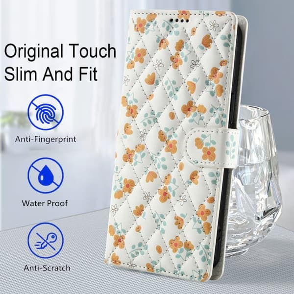 Samsung Galaxy S26 Pro Plånboksfodral Rhombic Blommönster Konstläder - A3