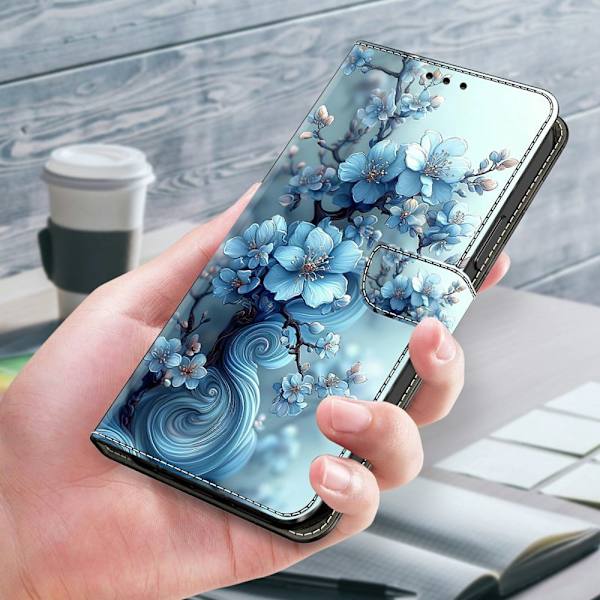 Plånboksfodral för Samsung Galaxy S26 Fällbart Ställ - Isblå Blomma