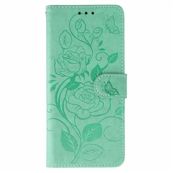 OnePlus 15 5G Konstläder Plånboksfodral Imprinted Rosa Butterfly - Grön Grön
