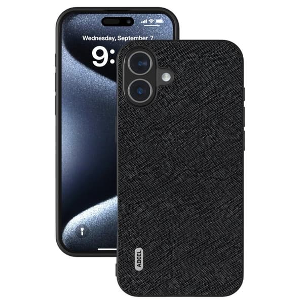 ABEEL Mobilskal till iPhone 16 Plus Äkta Läder Hybrid Svart
