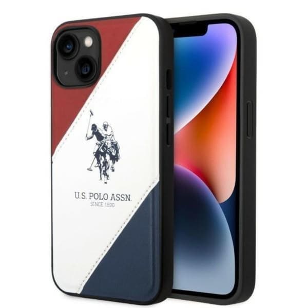 US Polo iPhone 14 Skal Tricolor Embossed - Vit Vit