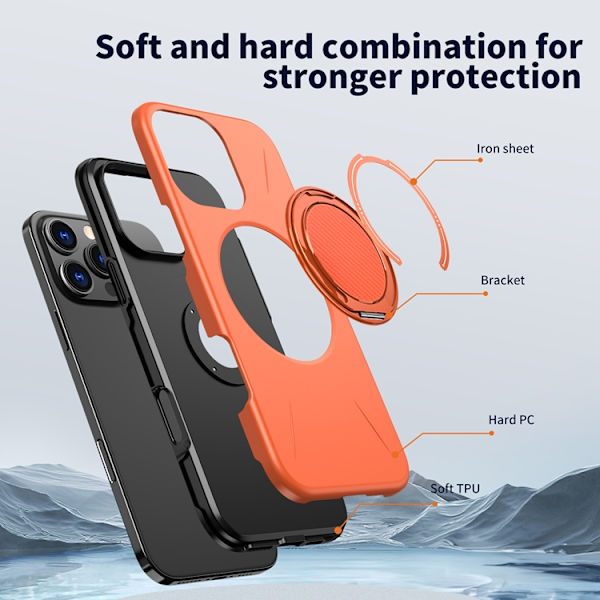 Mobilskal till iPhone 16 Pro MagSafe Rotating Kickstand TPU + PC Orange