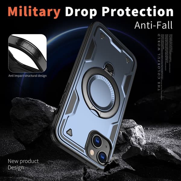 Mobilskal till iPhone 14/13 Plast Militärskydd Kickstand - Blå