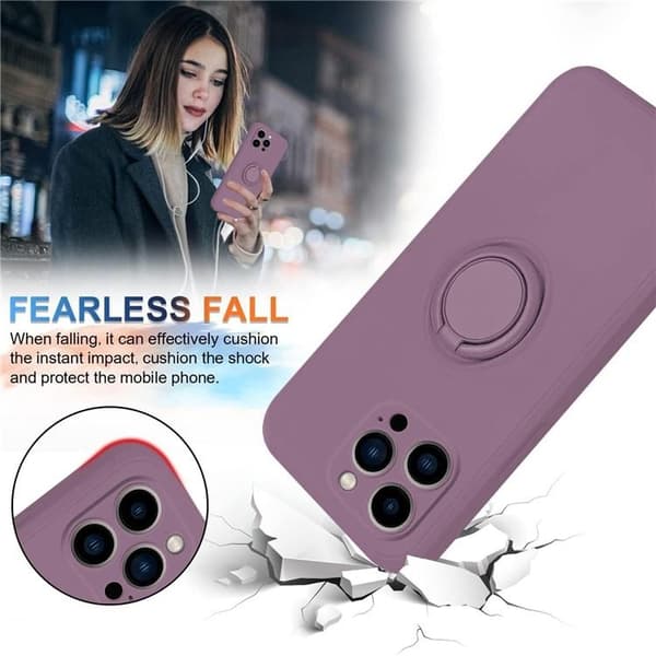 Mobilskal till iPhone 15 Pro Ringhållare Liquid Silikon - Lila Lila