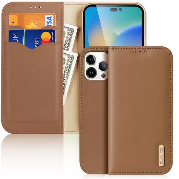 Dux Ducis iPhone 14 Pro Max Pungetui Ægte Læder Hivo Flip Brun