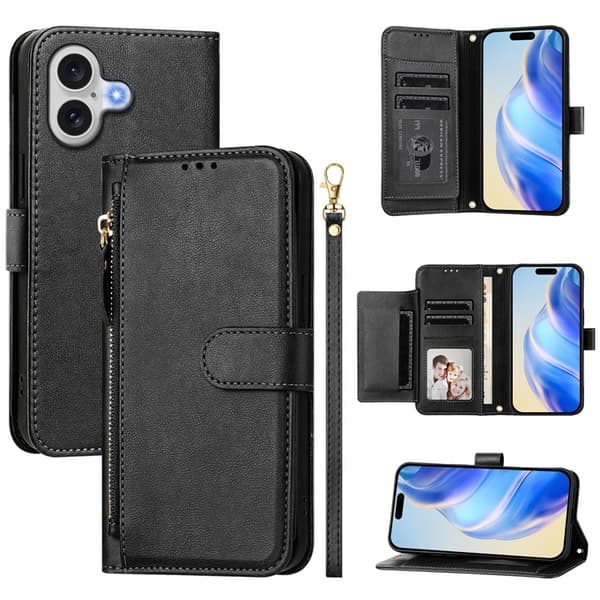 iPhone 17 Plånboksfodral Zipper Pocket Läder - Svart Svart