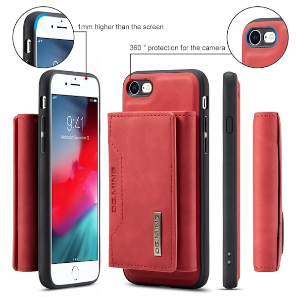 DG.MING Konstläder Plånboksfodral för iPhone 7/8/SE 2020/2022 - Röd