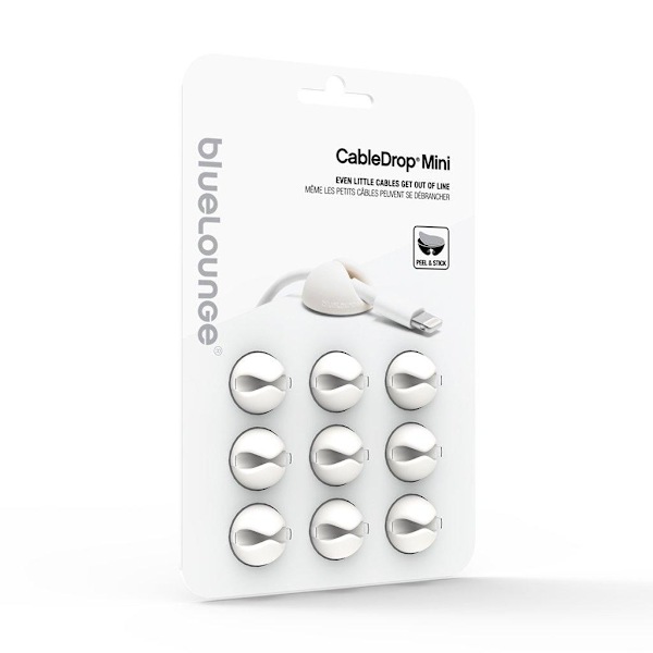 Bluelounge CableDrop Mini, Itsekiinnittyvä pidike johtoille, 9- White